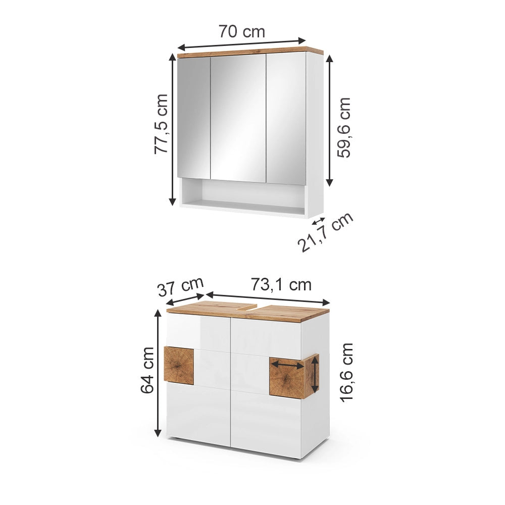 Vicco Set di mobili da bagno Bianco 2 parti