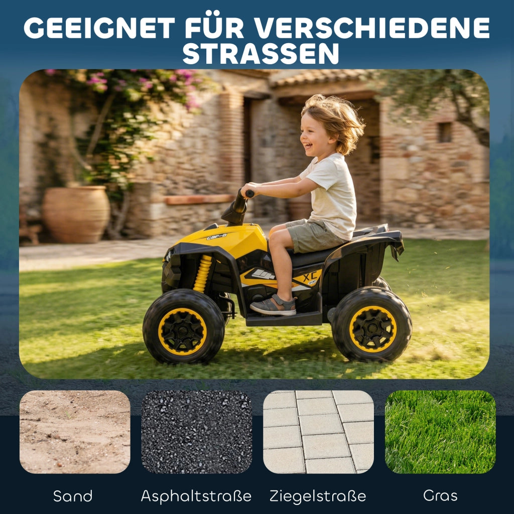 Quad elettrico per bambini con fari a LED, ammortizzatori e sedile ergonomico, giallo e nero