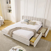 Letto matrimoniale con vani laterali - Xylo - 160x200 cm - Beige - USB, tessuto morbido