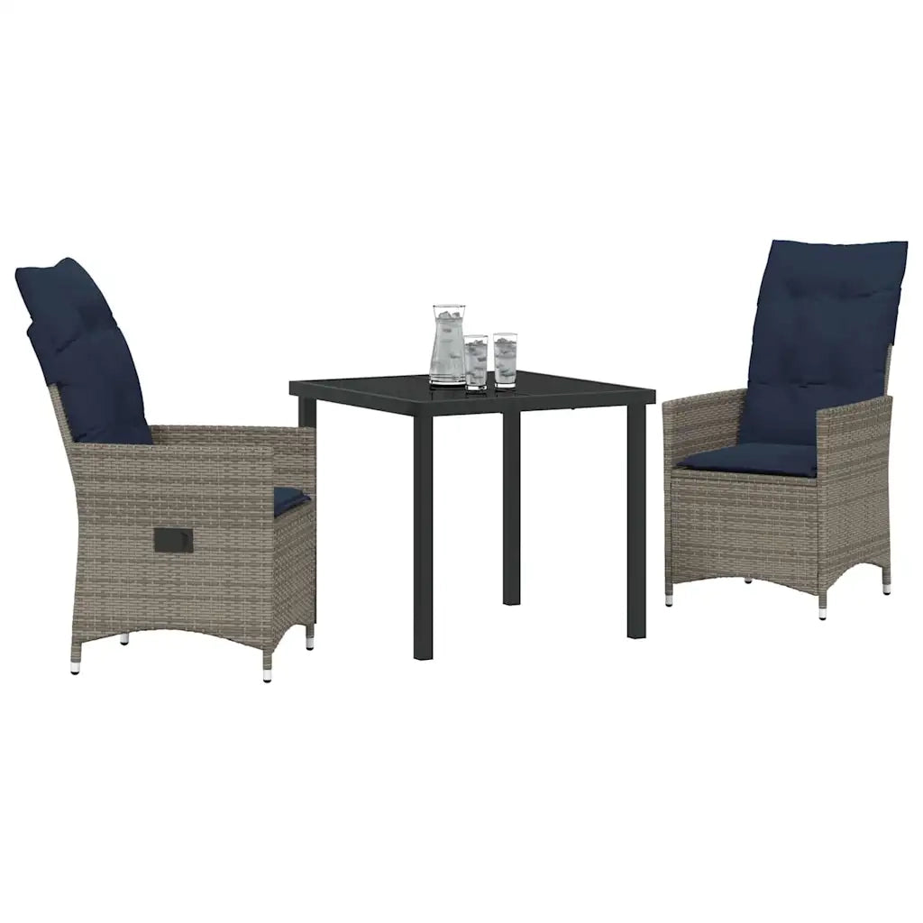 Set di tavolo e sedie con cuscino 3 pcs Grigio Rattan in PE 3379590