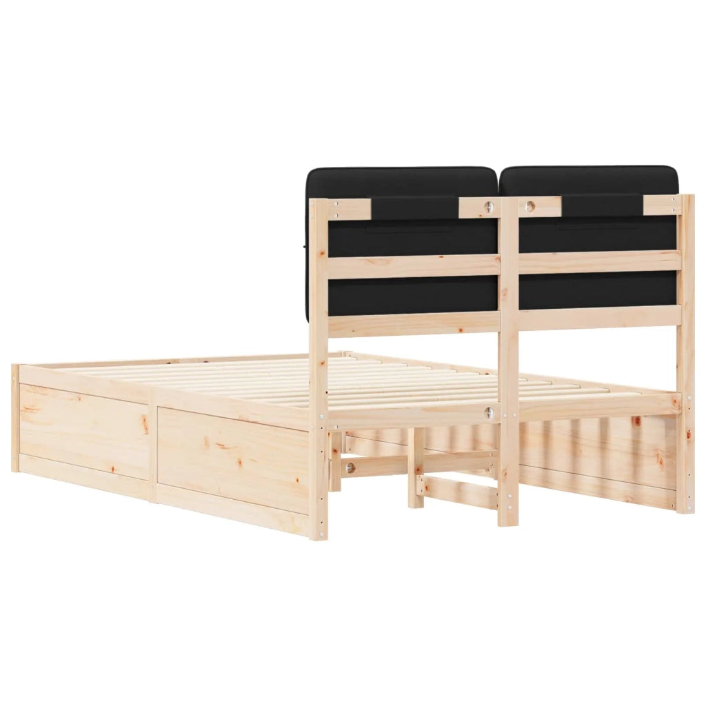 Letto con Testiera Rivestita Nero 120 x 190 cm Pino massello