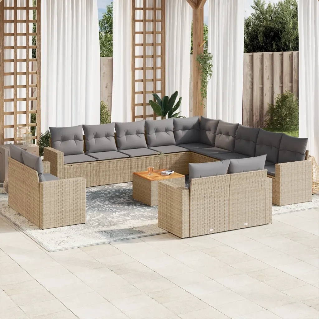 Set Divani da Giardino 14pz con Cuscini in Polyrattan Beige 3224400