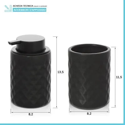 Set accessori bagno nero da appoggio dispenser e portaspazzolini in ceramica Cristal
