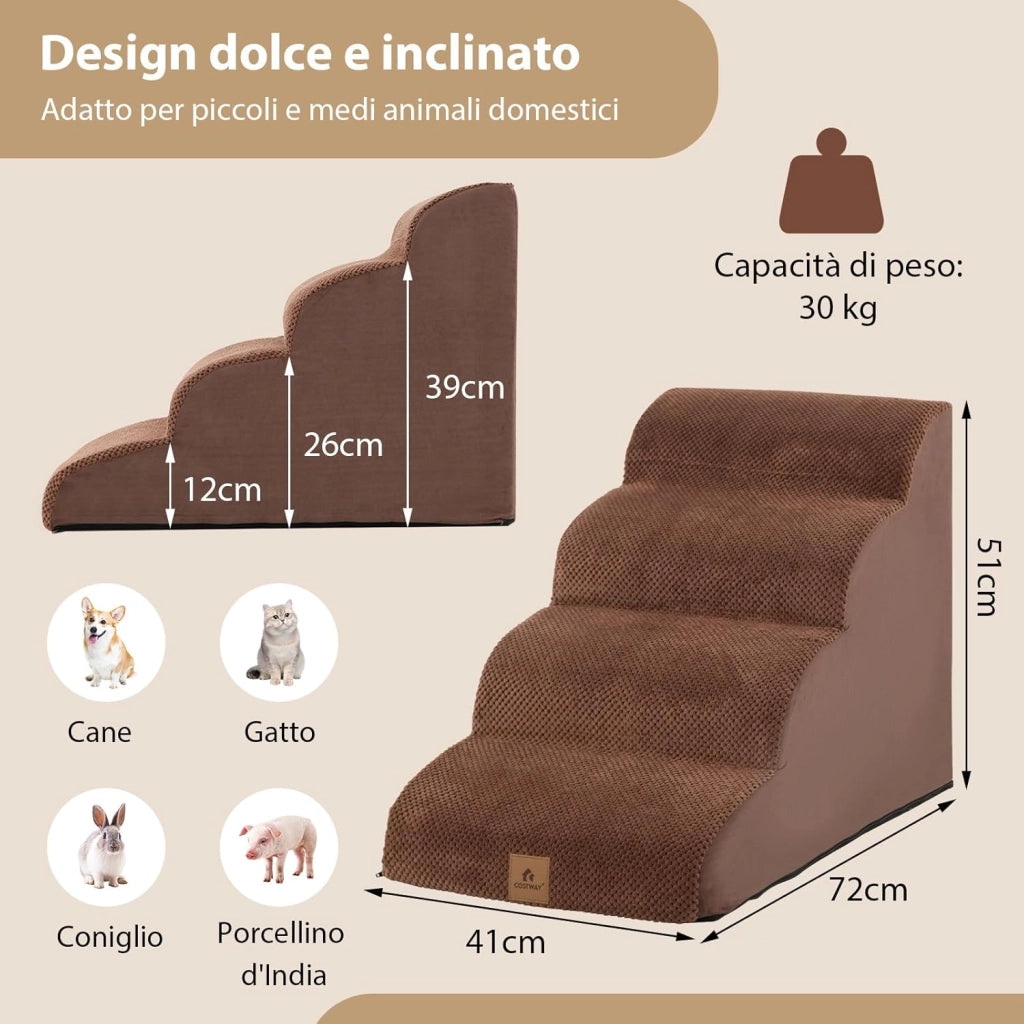 Rampa per Cani in Schiuma a 4 Livelli, Scale Antiscivolo con Superficie a Pendenza Dolce per Divani e Letti Alti, Rampa per Cani Piccoli e Vecchi, Animali con Problemi alle Articolazioni