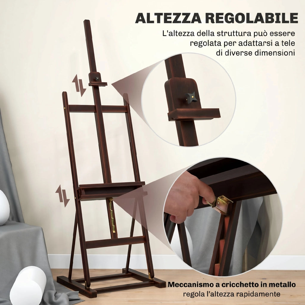 Cavalletto da Pittore 53x50,5x171-230cm Regolabile con Vano Contenitore in Legno di Faggio