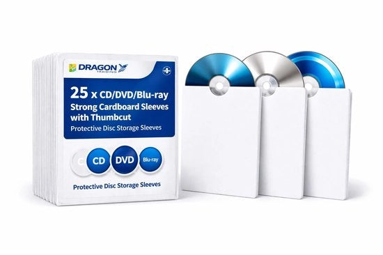 Sistema di Organizzazione per CD/DVD a Carta 25 Unità - Protettivo - Alta Qualità - 130mm x 130mm - Antistatico - Copri CD a Carta