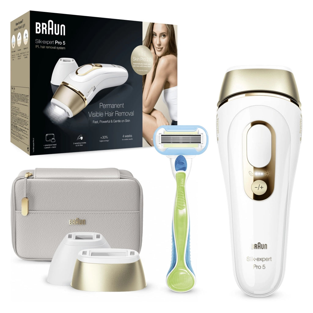 Braun silk-expert pro silk expert pro 5 pl5154 epilatore a luce pulsata donna, per la rimozione permanente dei peli visibili a casa tua, bianco/oro - 138142