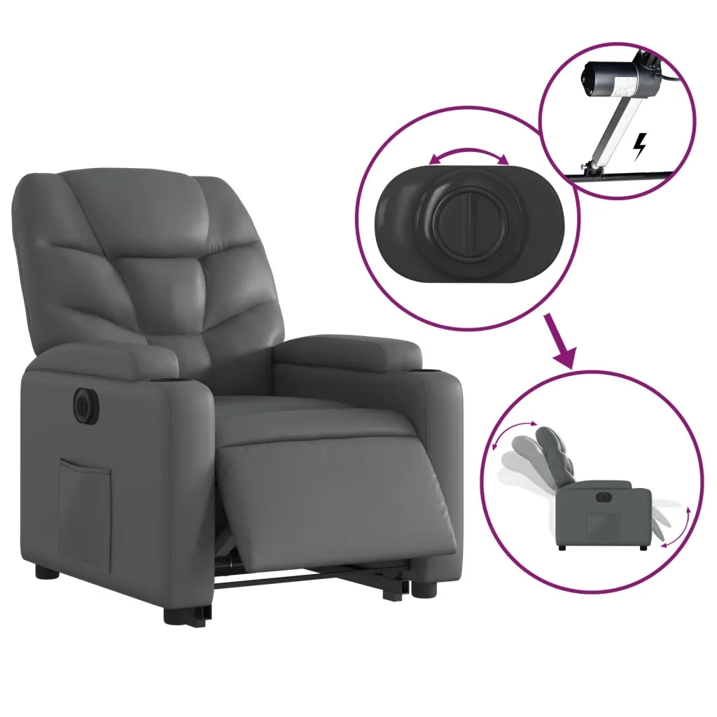 Poltrona Alzapersona Reclinabile Grigio in Similpelle 3204675