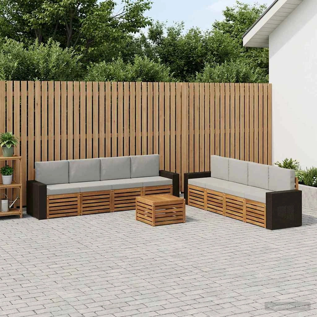 Set di divani da esterno 9 pz Naturale e Grigio Chiaro 3384182