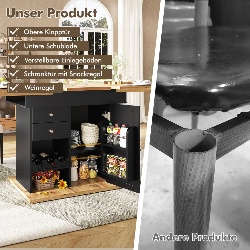 TAVOLO DA PRANZO ALLUNGABILE 110-140x80 cm Nero e Naturale con contenitori