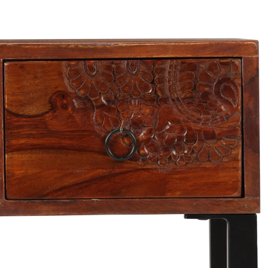 Scrivania Legno Massello di Acacia e Vera Pelle 117x50x76 cm 244847