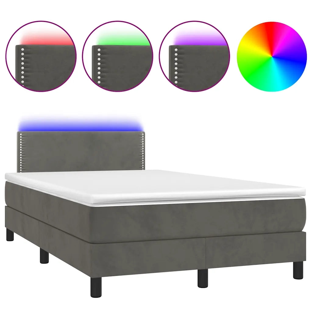 Letto a Molle Materasso e LED Grigio Scuro 120x190cm in Vellutocod mxl 115491