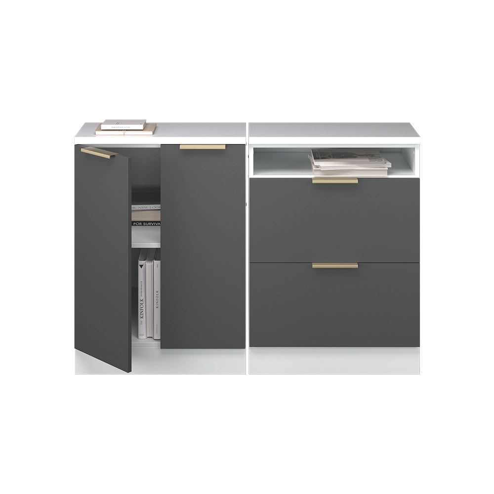 Mobile cucina sottotetto R-Line Antracite-oro/Bianco 120 cm Set di 2 carcasse armadio profondità 60 cm Vicco
