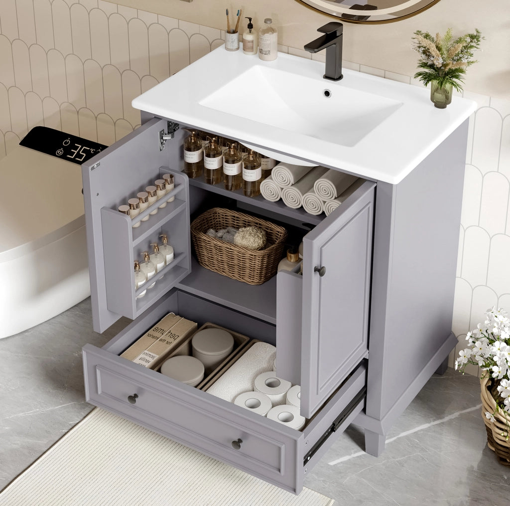 Mobile bagno con lavabo integrato, 76x46x87 cm, grigio, freestanding