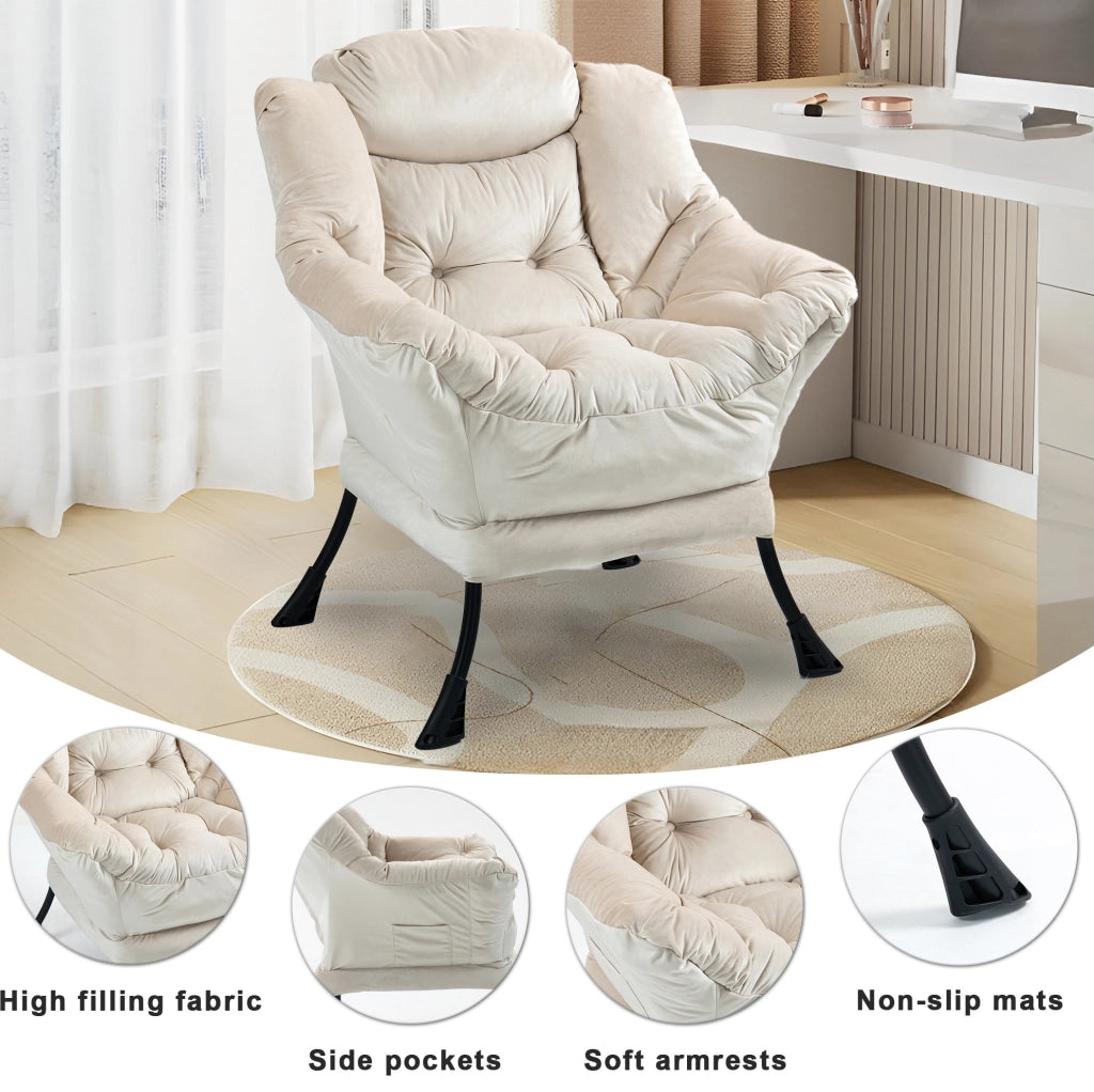Poltrona relax ULEVR con struttura in metallo, supporto per il collo e tasca laterale, kaki