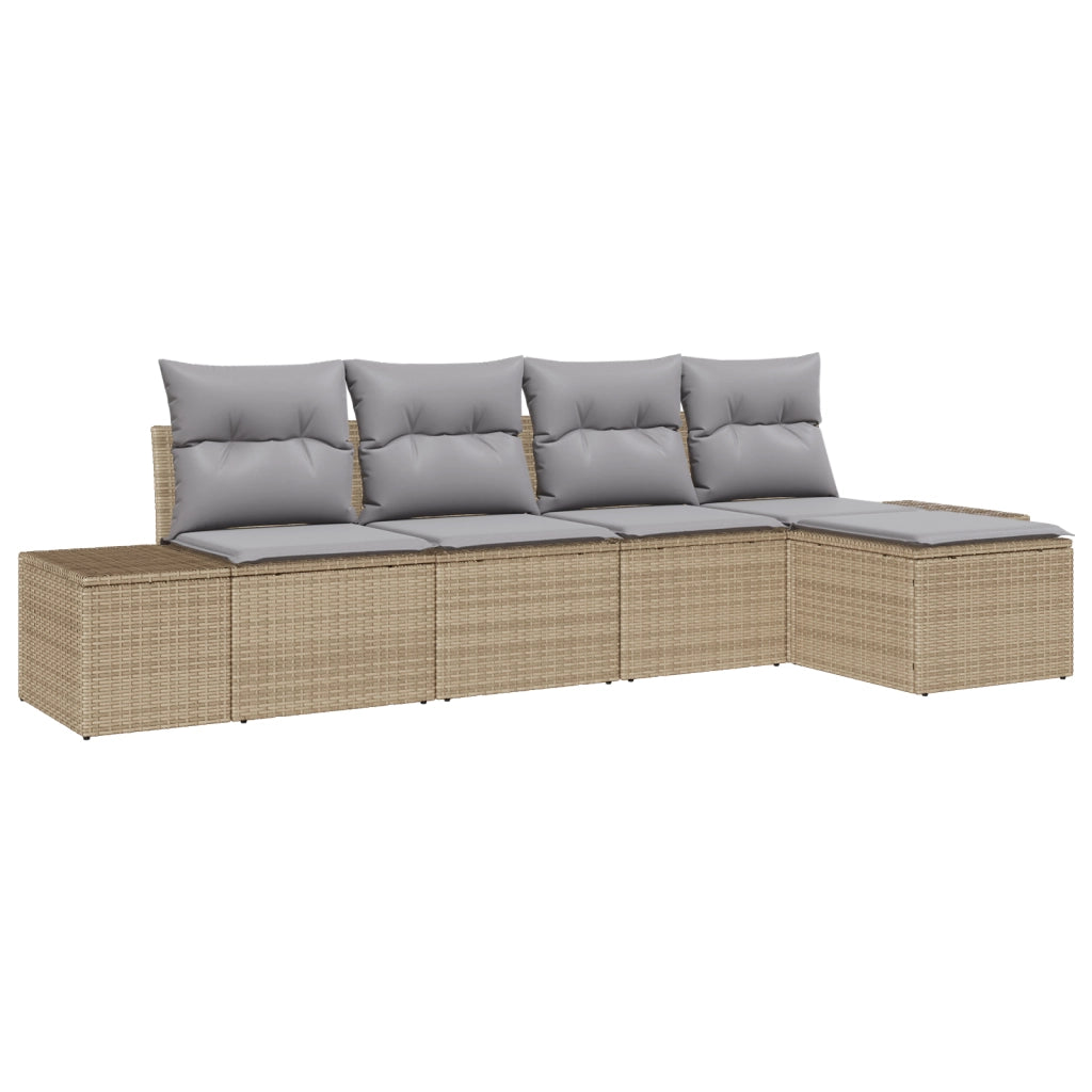 Set di divani da giardino di 5 pezzi con cuscini beige in polyrattan