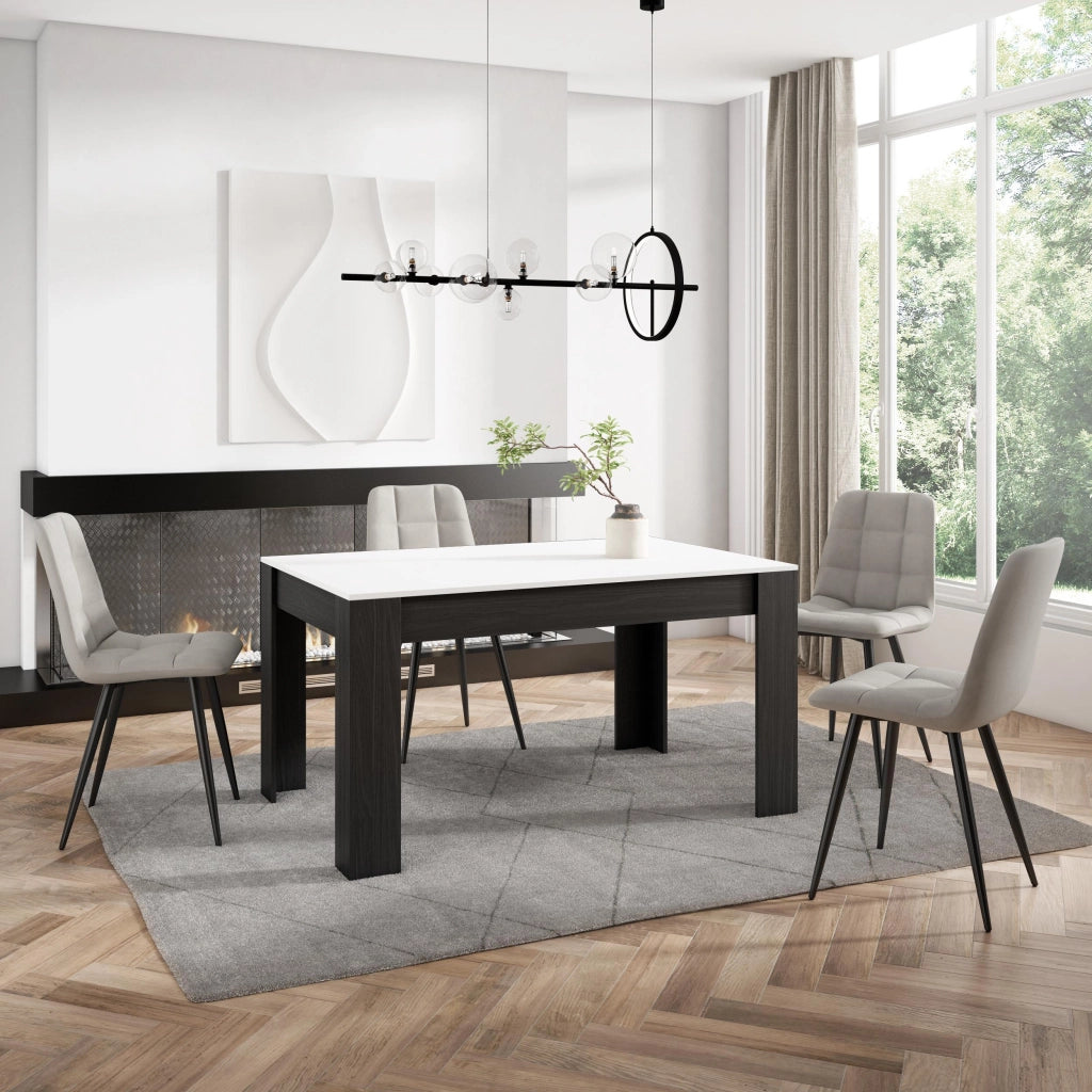 Tavolo da Pranzo, 140x90x76cm, Per 6 persone, Tavolo Cucina, Bianco e nero RF3651