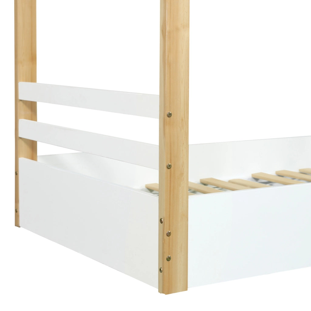 Letto per bambini a casetta 90x200 cm in legno bianco e naturale