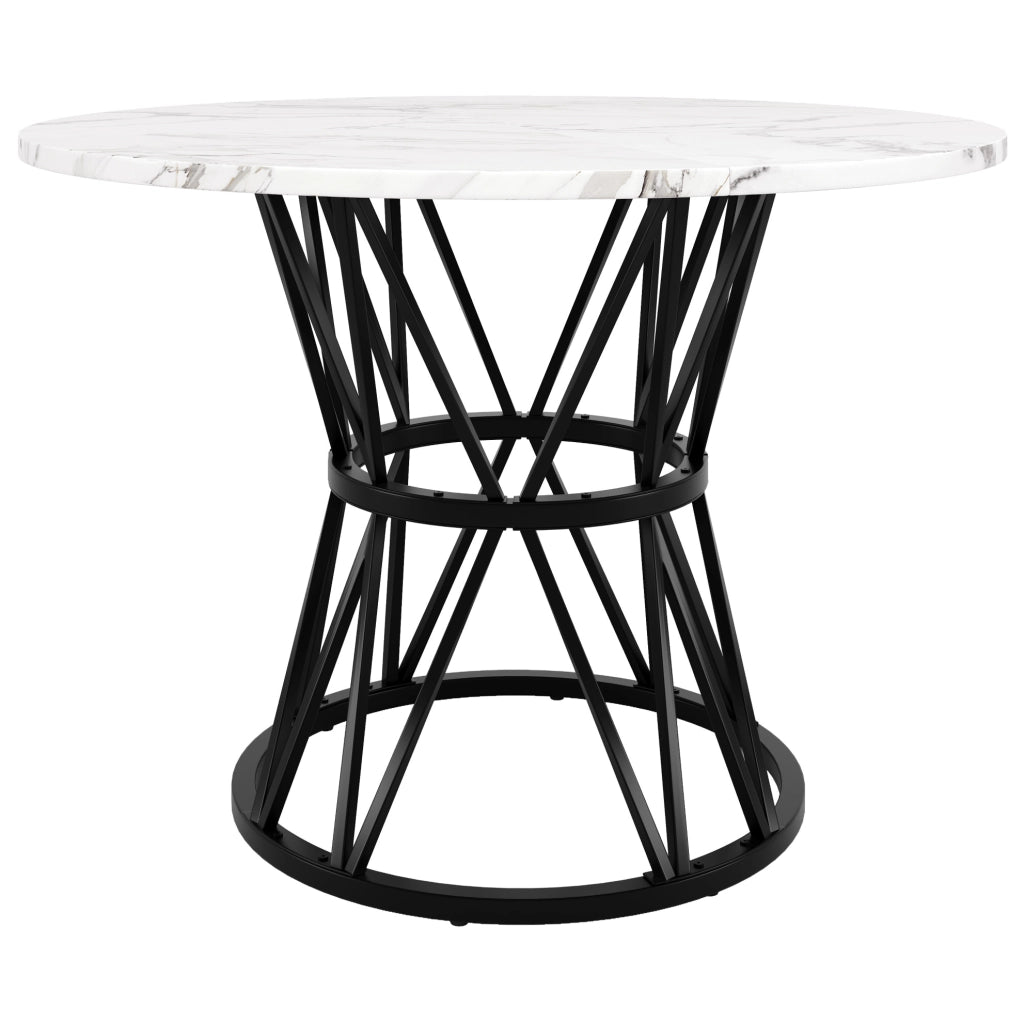 Tavolo da pranzo rotondo 100x100x76 cm; piano in MDF effetto marmo nero; struttura in metallo