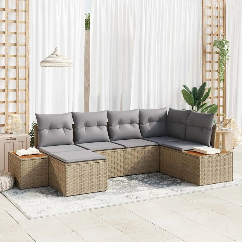 Set Divano da Giardino 7 pcs Beige e Grigio Chiaro Polyrattan 3356790