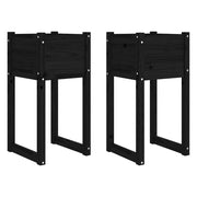 2 pz Fioriere | Cassetta per fiori | Vaso Nero 40x40x81 cm in Legno Massello di Pino