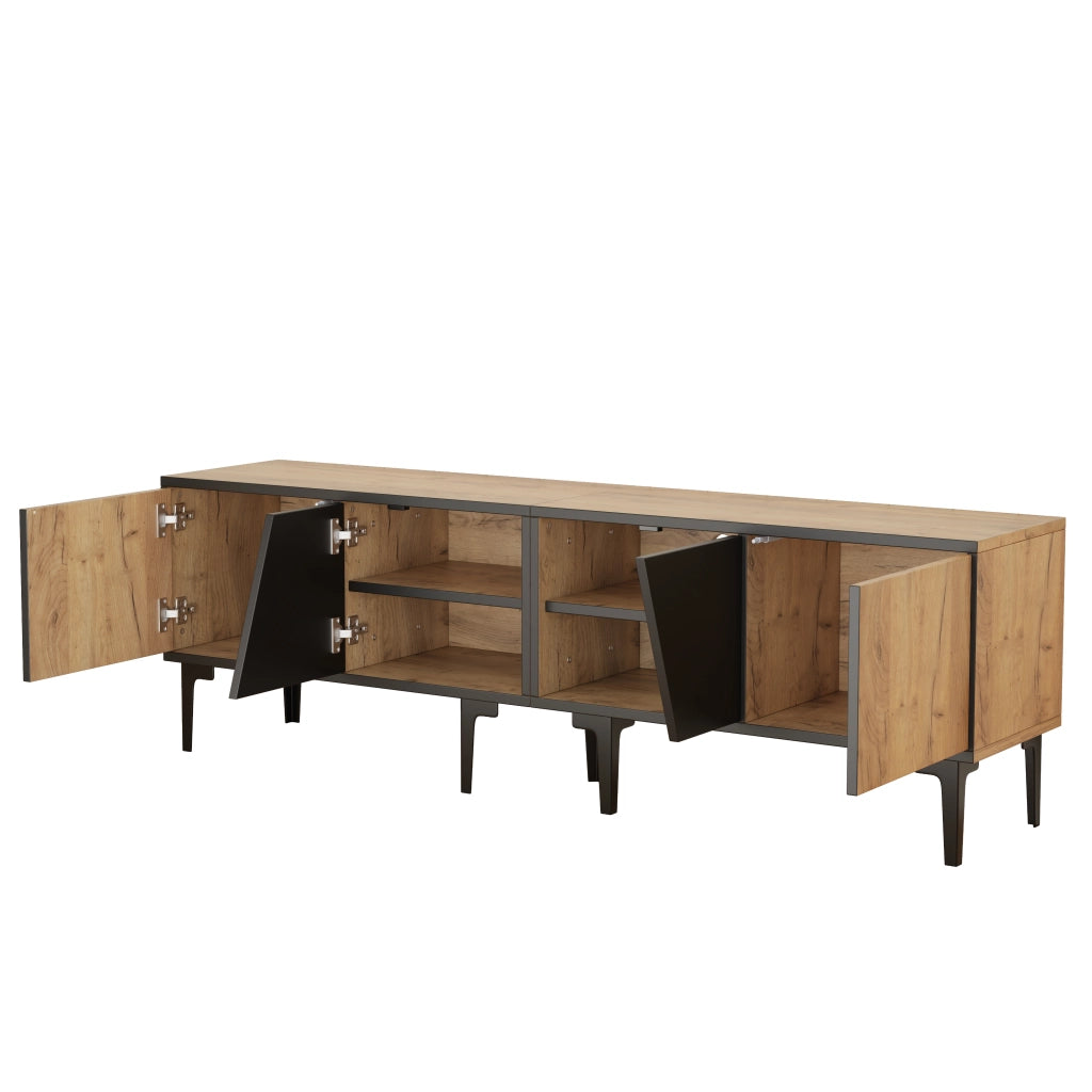 Mobile TV con 4 vani e 7 piedini di supporto - per soggiorno - 160 x 36.5 x 45 cm - naturale e nero