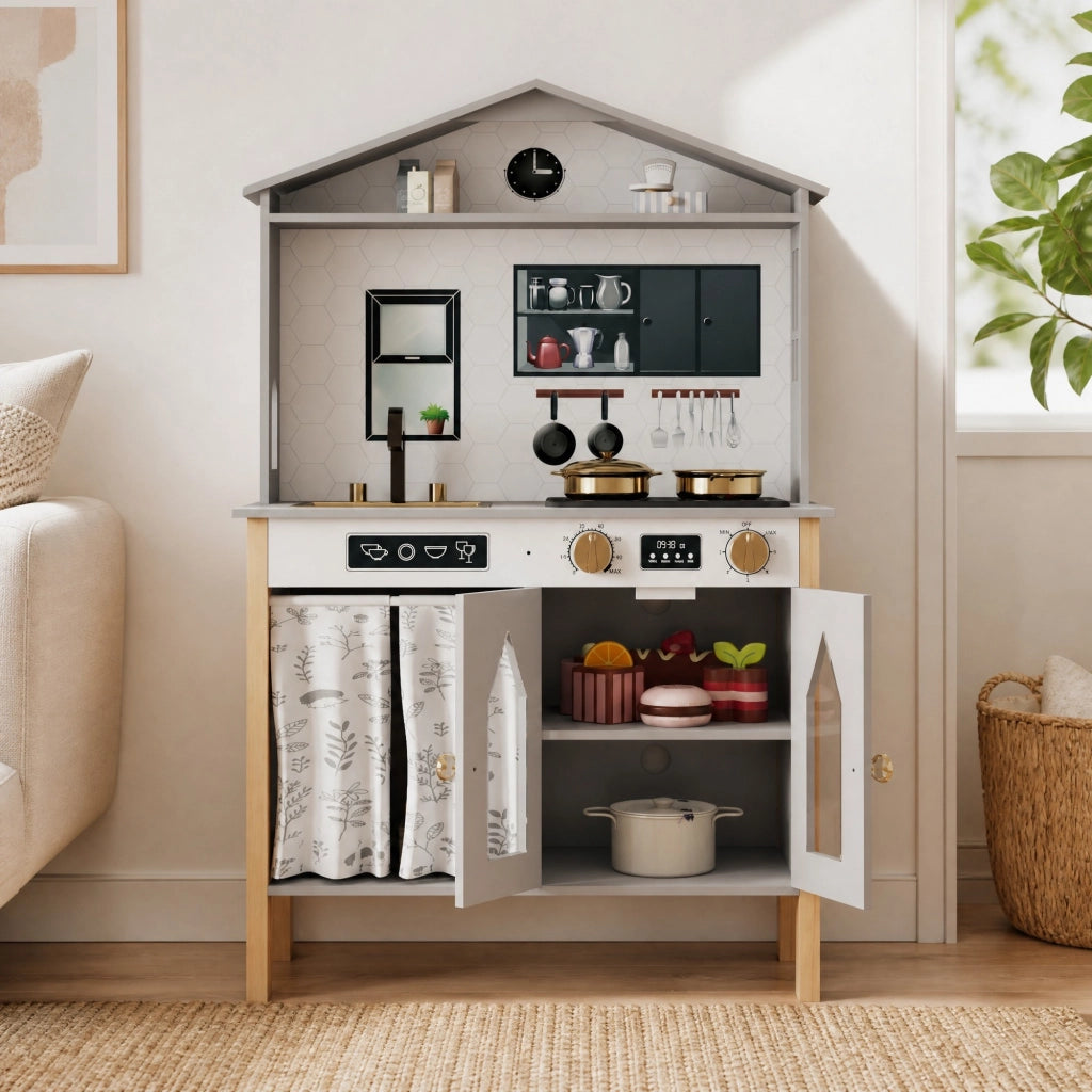 Cucina giocattolo 28.5x60x92 cm con funzioni interattive grigia