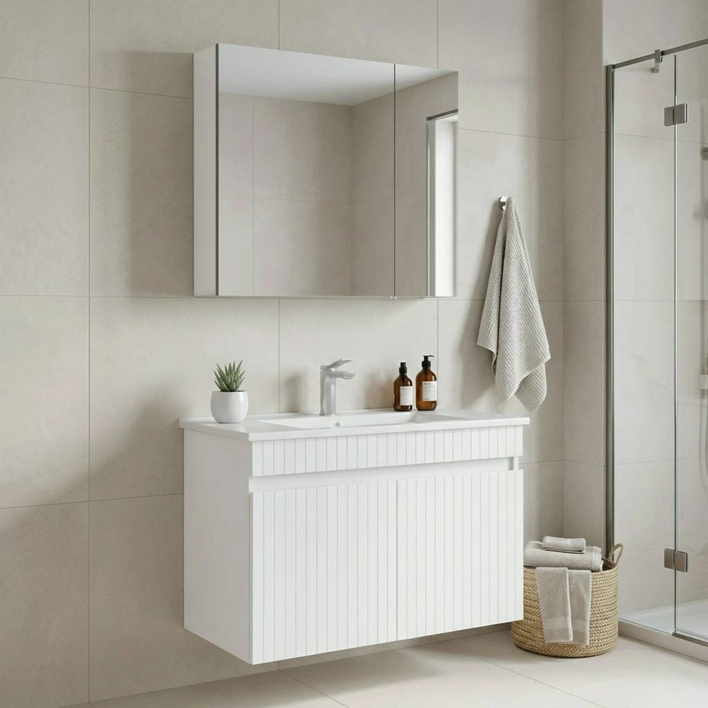 Set mobile lavabo con specchio (2 pezzi) "Tivoli 85" - 85 x 45 x 57 cm - Bianco opaco