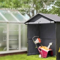 Capanno da Giardino 1.1x2 m con Porta Avvolgibile, Tenda Garage per Bici e Moto, Grigio Scuro