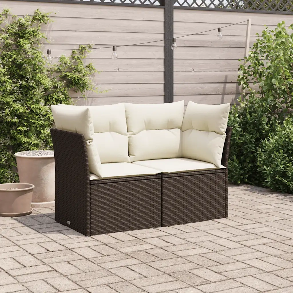 Divano da Giardino a 2 Posti con Cuscini in Polyrattan Marrone 366201