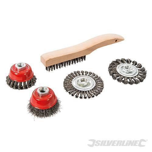 Set 5 spazzole metalliche e spazzole a tazza a filo ritorto Silverline ideale per smerigliatrici