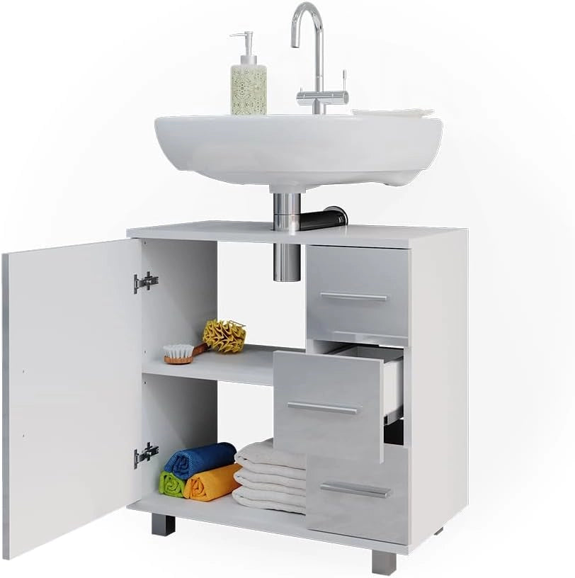 Mobile sottolavabo per bagno Ilias, Bianco lucido, 60 x 60.8 cm, con intaglio per sifone per l'installazione su lavabo
