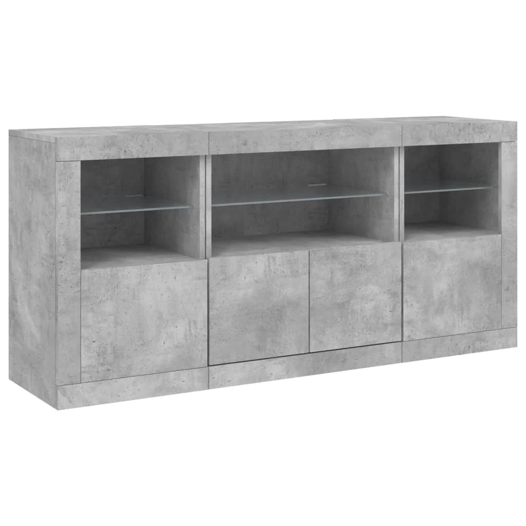 Credenza cassettiera armadio mobile contenitore organizer per cucina soggiorno salotto con luci LED 142,5 x 37 x 67 cm grigio 02_0029977