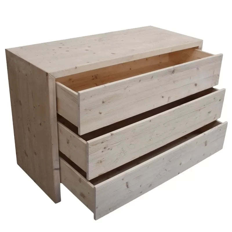 cassettiera classica 3 cassetti legno massello abete grezzo 120x50x80 (3317) - Mobili 2G