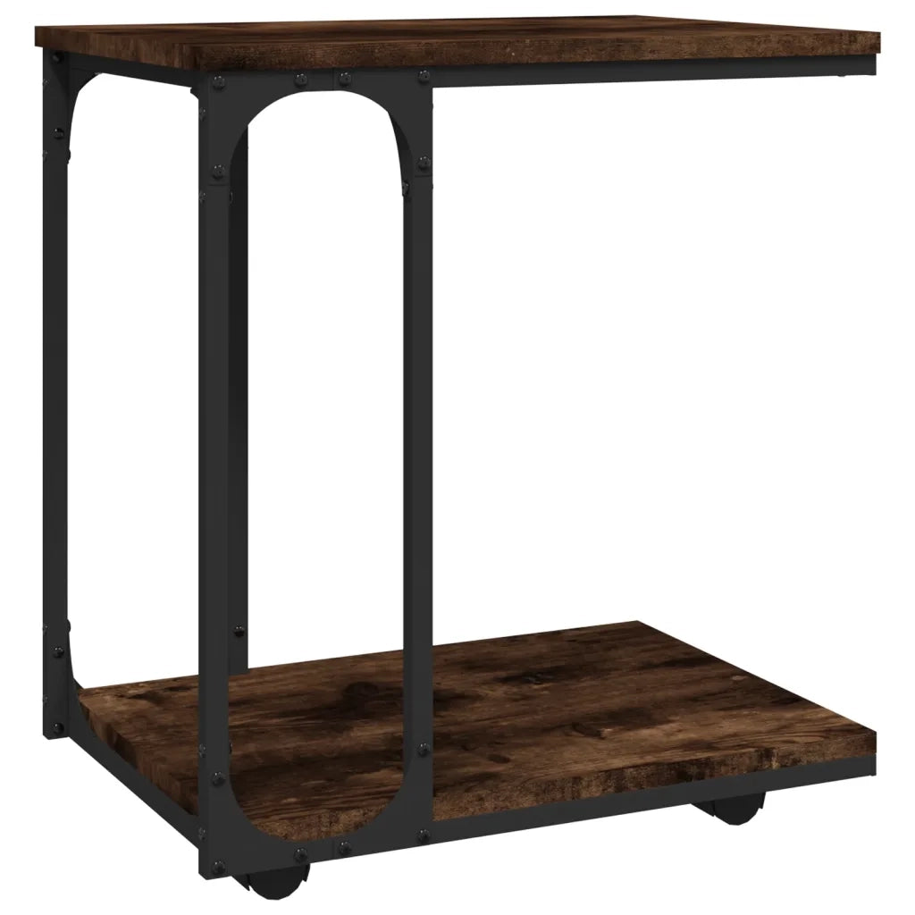 Tavolino | Tavolo laterale con Ruote Rovere Fumo 50x35x55,5 cm Legno Multistrato
