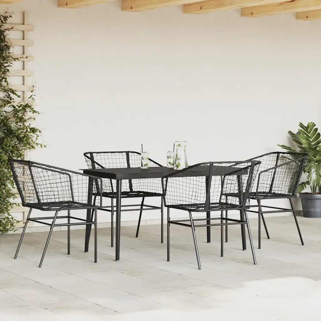 Set Mobili da Pranzo per Giardino 5 pz Nero Polyrattan Vetro