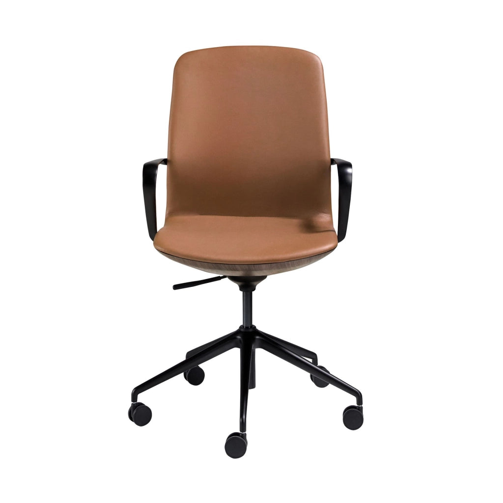 Sedia girevole da ufficio in similpelle marrone