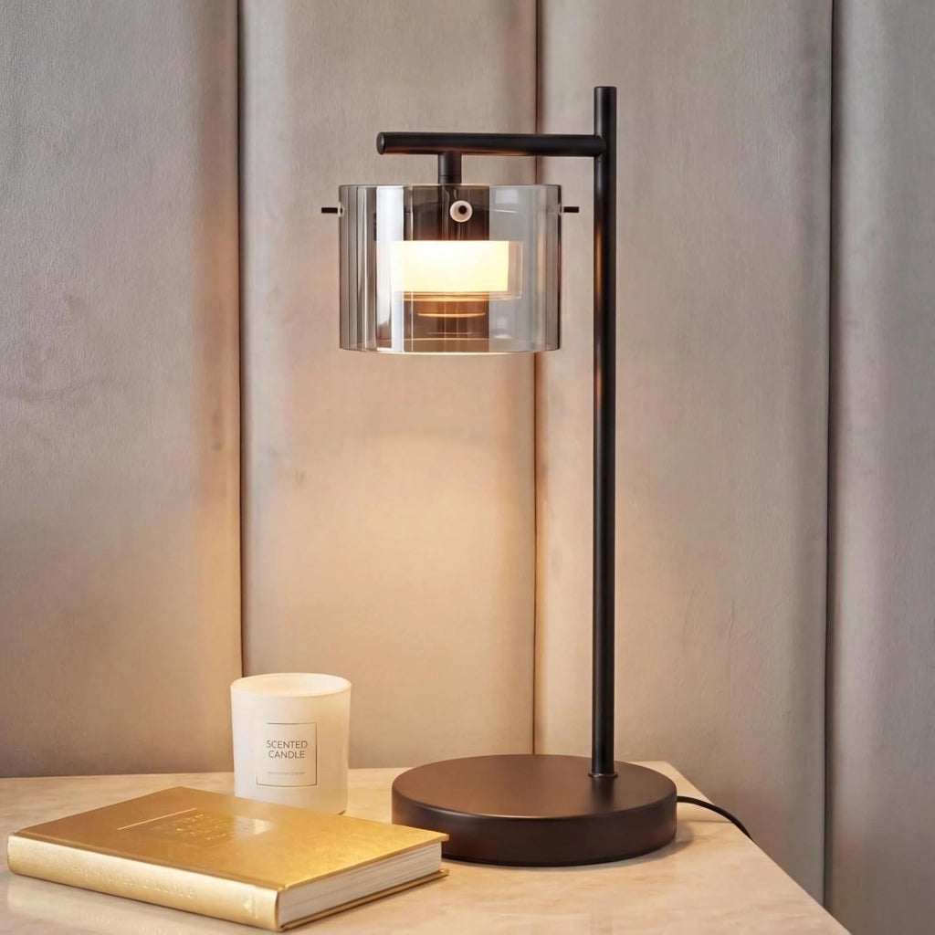 ZMH Lampada da comodino LED 8W 3000K moderna lampada da tavolo in vetro nero per soggiorno camera da letto e ufficio