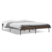 Letto matrimoniale | Letto per adulti | Giroletto Rovere Marrone 140x200cm in Legno Multistrato Metallo