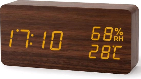 Alarme digitale in legno - sveglia digitale - orologio radio - 15B x 4H CM - in legno di abete - ingresso USB - marrone