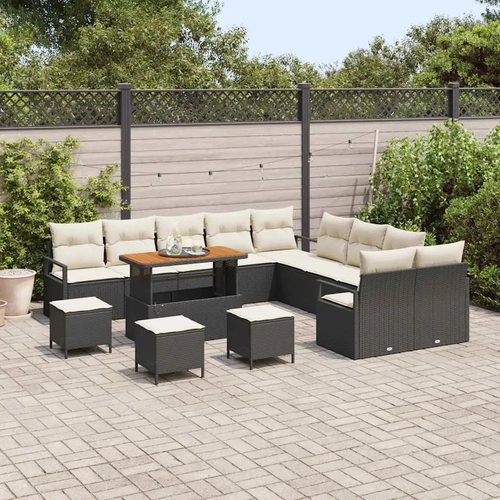 Set Divano da Giardino con cuscino 14 pcs Nero polyrattan