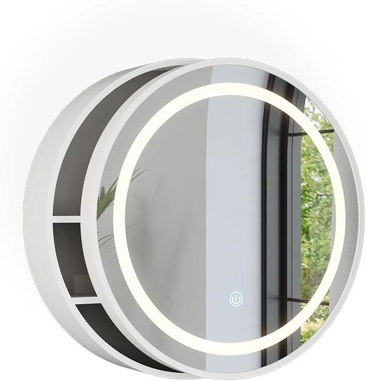 Specchio contenitore bagno Silva, Bianco, 50 x 50 cm con 5 vani portaoggetti, per montaggio a parete con illuminazione LED integrata