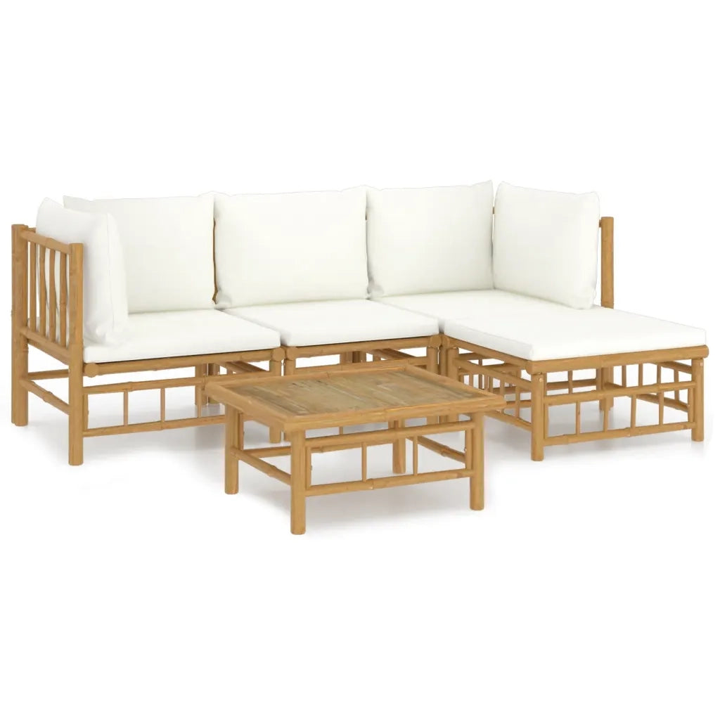 Set Salotto da Giardino 5pz con Cuscini Bianco Crema in BambÃ¹cod mxl 124215