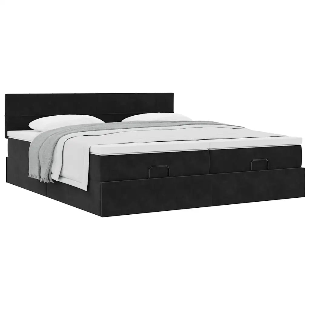 Struttura Letto Pouf con Materassi Nero 200x200 cm Velluto 3312082