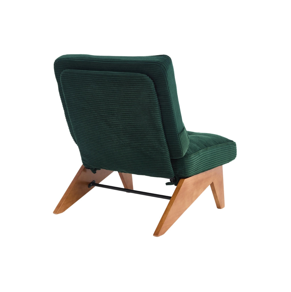 Poltrona reclinabile in corduroy verde smeraldo con cuscino lombare; 127x73x90 cm