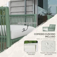 Set da Giardino in Rattan da 4 Pezzi con 2 Poltroncine, Divano e Tavolino da Caffè, Verde