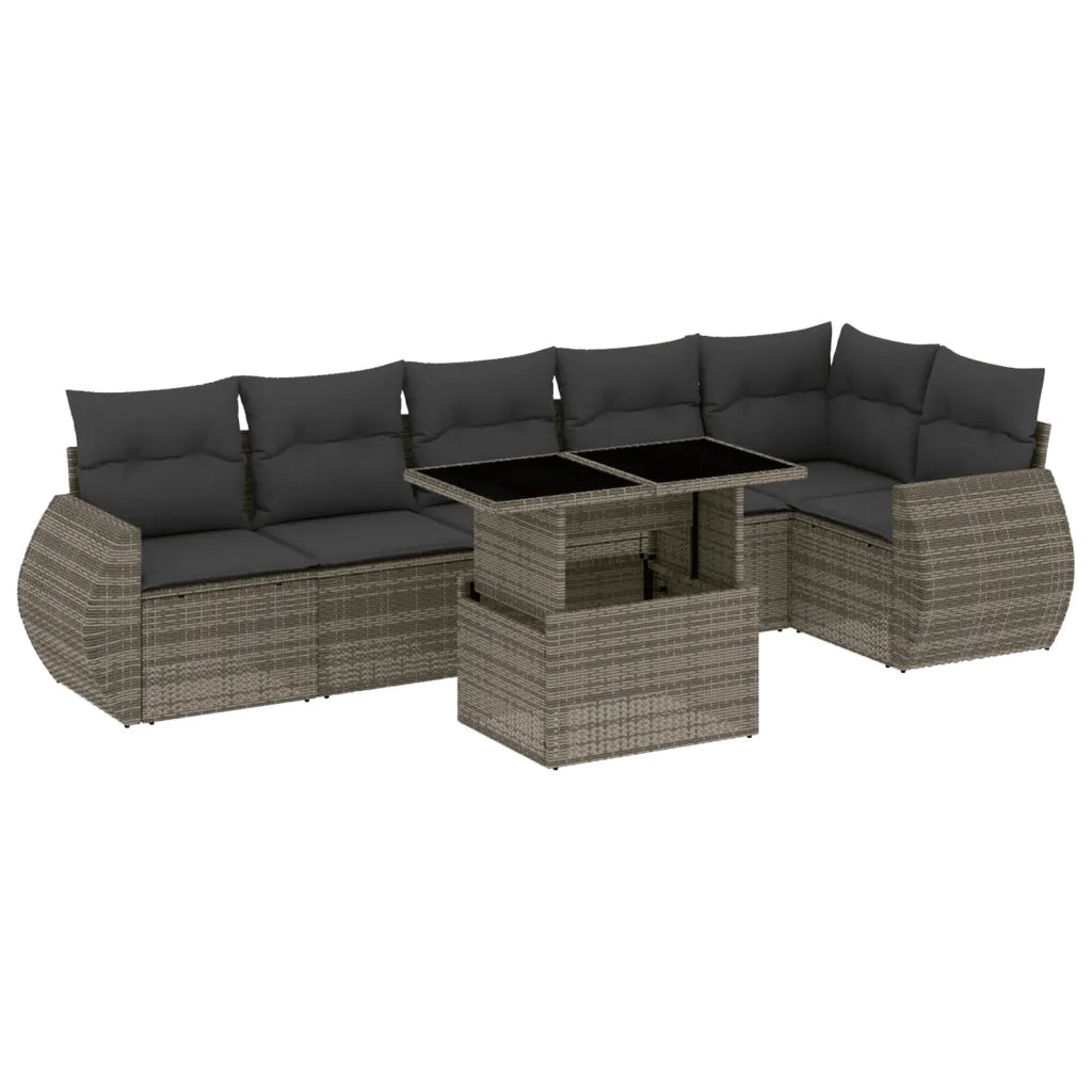 Set Divani da Giardino 7 pz con Cuscini Grigio in Polyrattan 3268550
