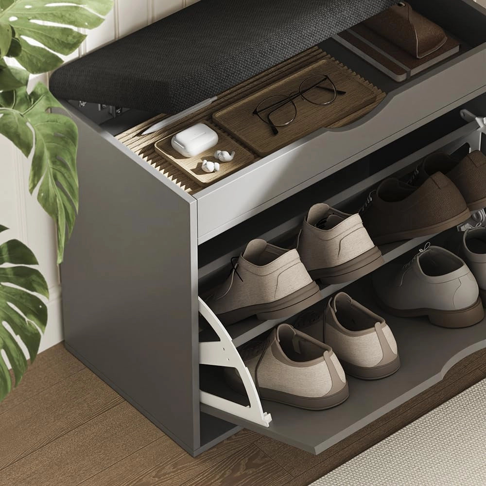 Panca scarpiera da ingresso Schufy, Antracite, 60 x 51 cm con 2 scomparti, con seduta imbottita rimovibile per una facile pulizia