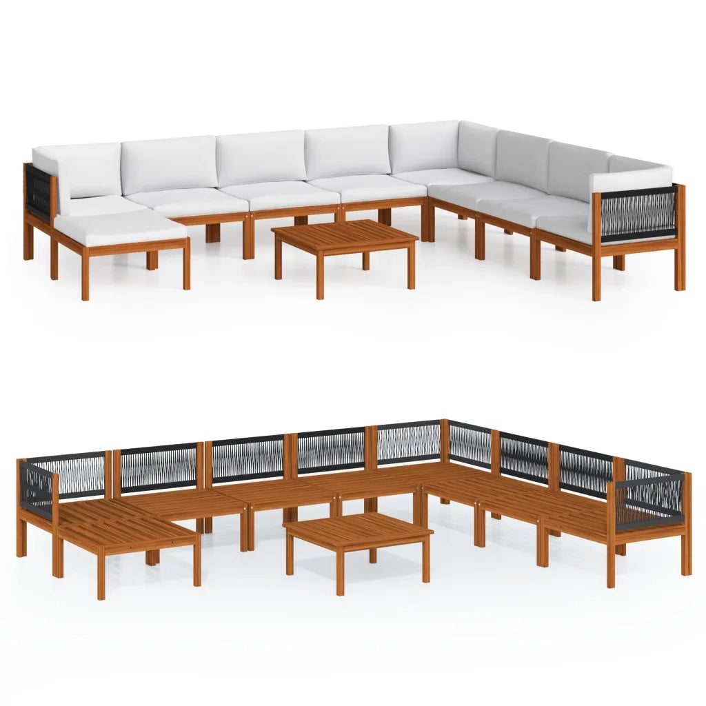 Set da giardino 9 pezzi con cuscini in legno crema, acacia e corda 3057896
