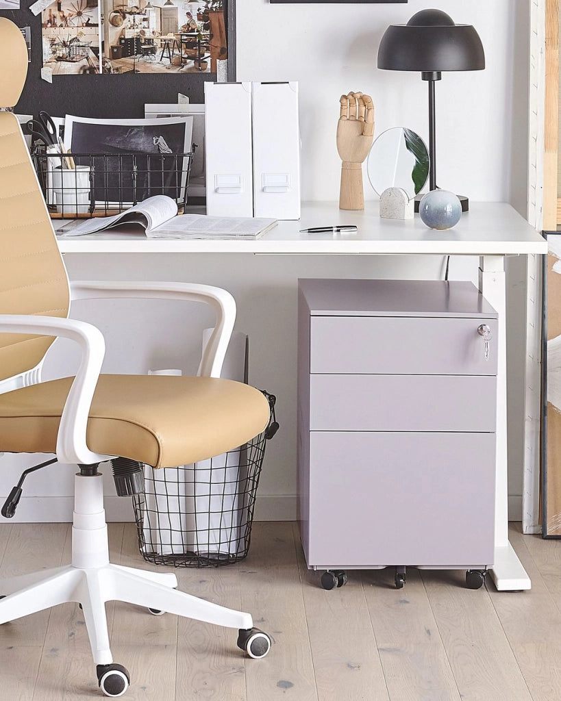 Mobiletto Ufficio Grigio Acciaio con Ruote 3 Cassetti Chiusura a Chiave Design Industriale